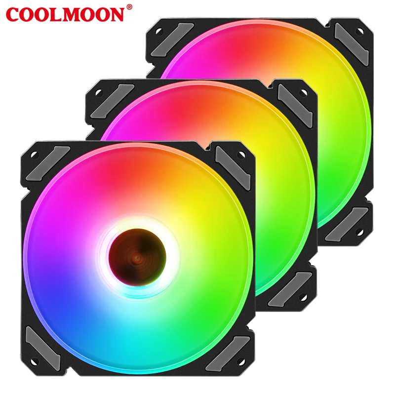 COOLMOON тихий-Луна-S 120 мм PWM fan для процессорный кулер 5V 3PIN ARGB материнская плата освещение синхронизирующий компьютер чехол охлаждающий вентилятор воздушного охлаждения