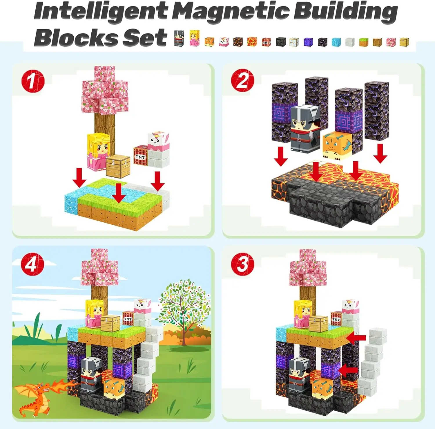 84 PCS Magnetic Blocks Build Mine World Magic Portal Set Magnetic Tiles Building Blocks Toddler Toys STEM Sensory Toys OEM