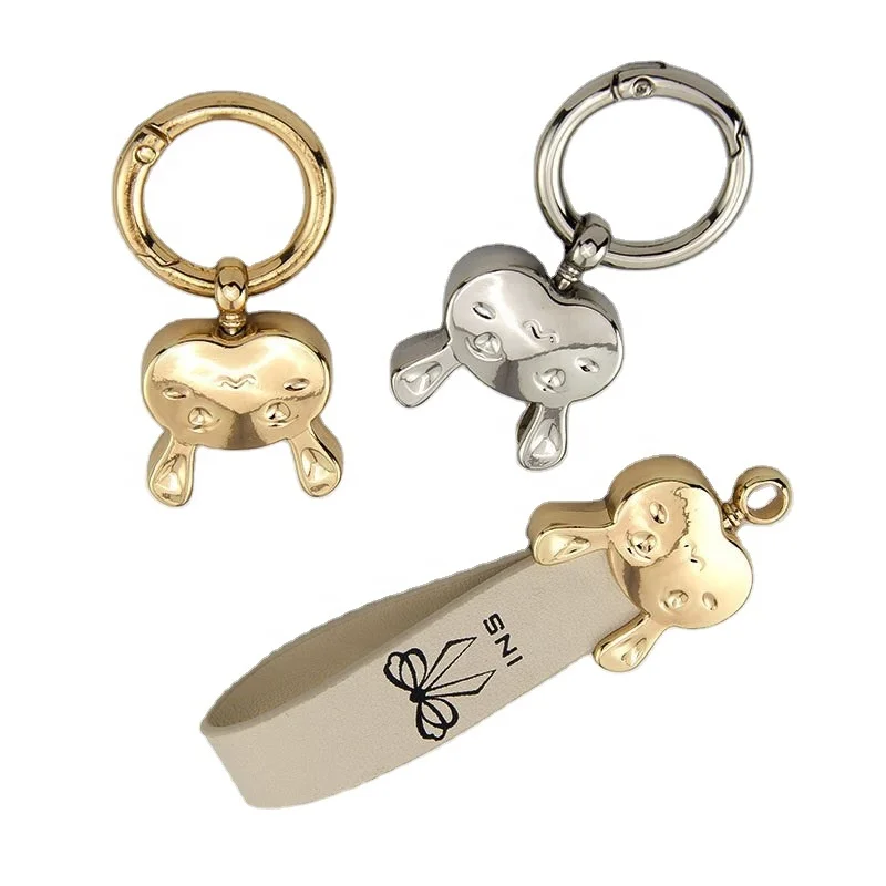 2024 Tanai Rabbit key chain accessories leather rope hanging clock DIY cute cartoon girls car key chain spring ring hardware