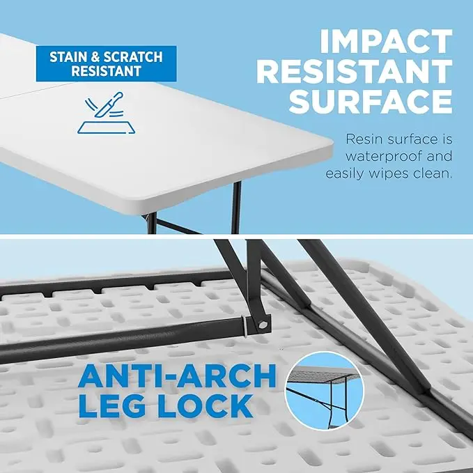 6ft HDPE White Foldable Table Camping chair Rectangle Half Plastic Picnic Folding Tables Manufacturer
