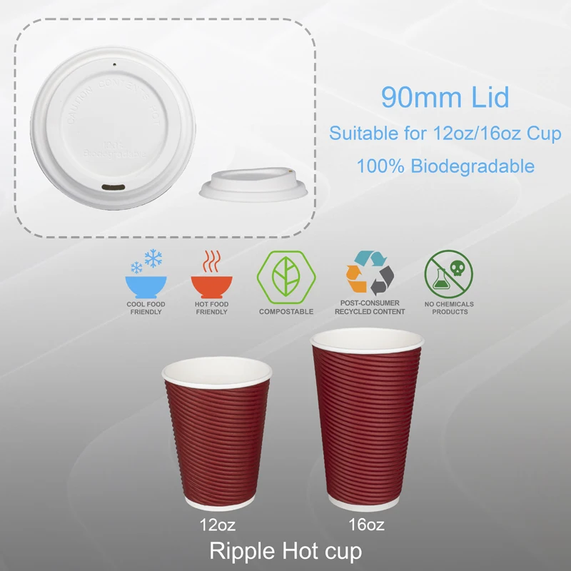 90mm Sugarcane Bagasse Dome Lid Eco Friendly Disposable Coffee Cups Lids Take Away Packaging Paper Cup Lid Cover