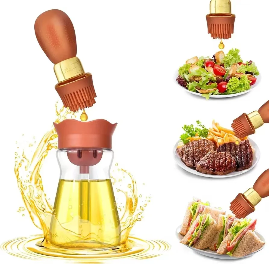2024 New Kitchen Silicone Oil Bottle Oil Brush Baking Barbecue Grill Oil Brush Dispenser Pastry Steak Kitchen Baking BBQ Tool