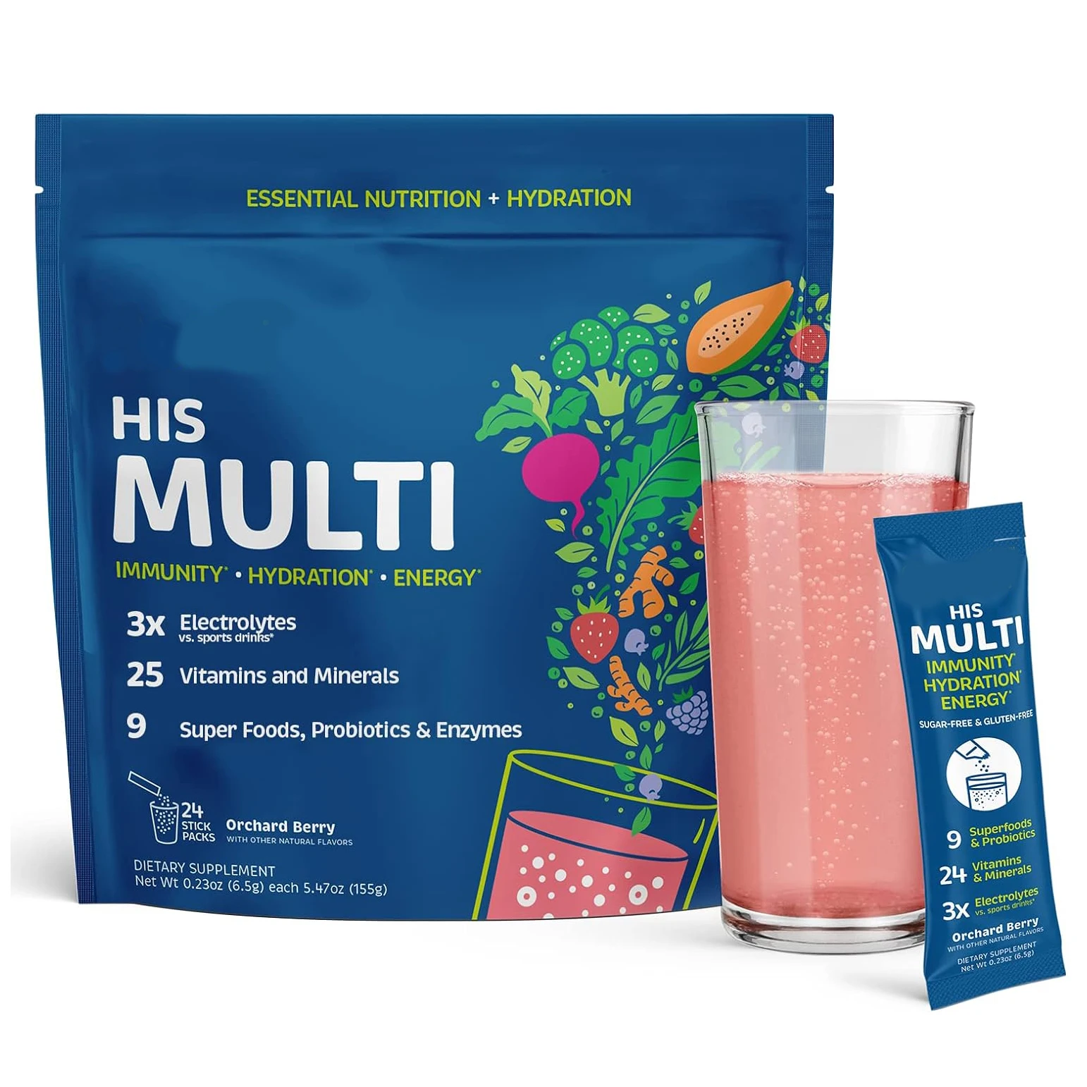 sugar-free multivitamin powder hydration mineral 3X electrolyte vitamin drink 9 organic superfoods probiotic exercise supplement