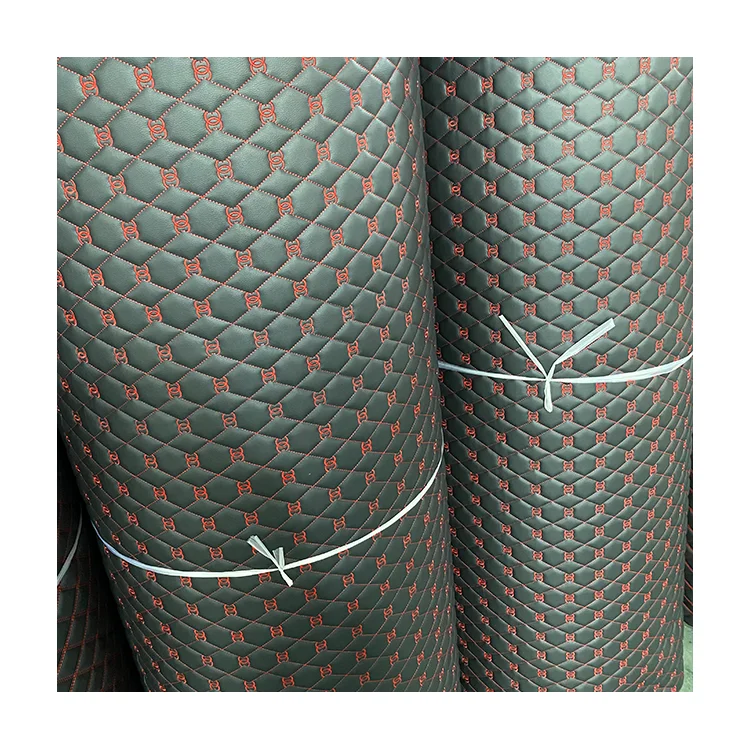 1.6M Embroidery Quilted Diamond Stitching Leather 5.0MM polyurethane Foam For Car Seat Cover PVC Synthetic Leather