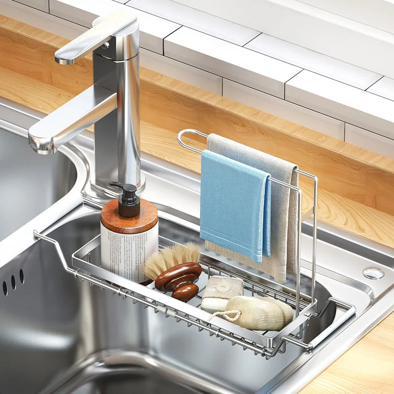 Kitchen Sink Drain Rag Basket Shelving Hanging Retractable Storage Holders Racks