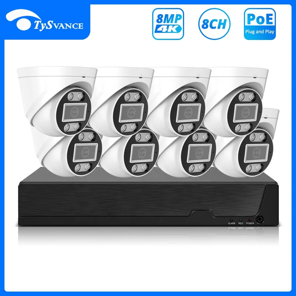 Indoor 5MP 8MP 8CH PoE Security Camera System with 8pcs IP Surveillance Camera 8CH 4K H.265+ POE NVR POE System