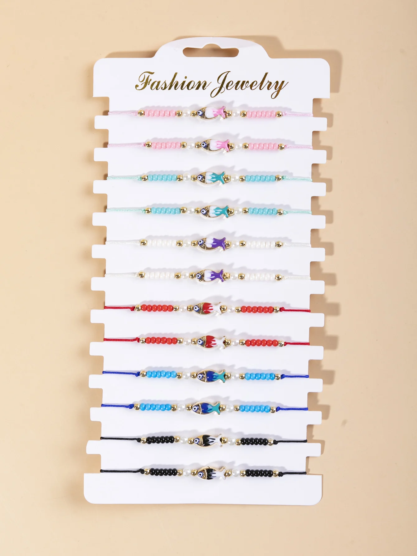 Wholesale Enamel Fish Evil Eyes Beads Rope Weaving Bracelets Adjustable Lucky Colored rice beads Bracelets