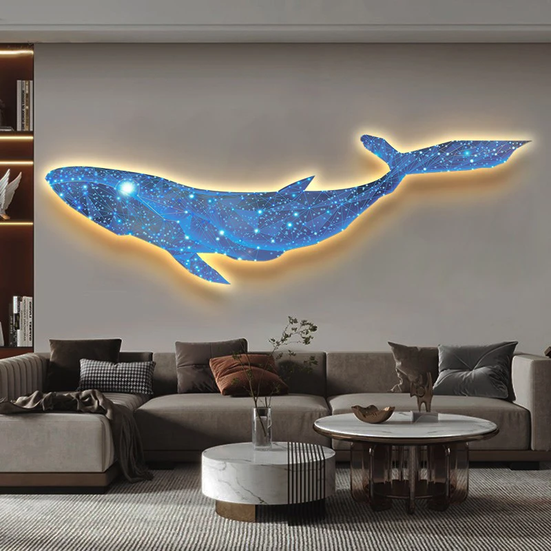 Dream whale living room decoration painting modern light luxury creative led light painting bedroom bed hanging painting