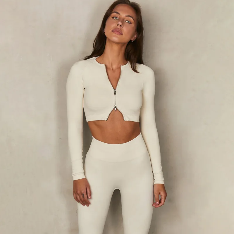 High quality stretchy training acid washing seamless yoga  outfits set Long sleeves women yoga Activewear