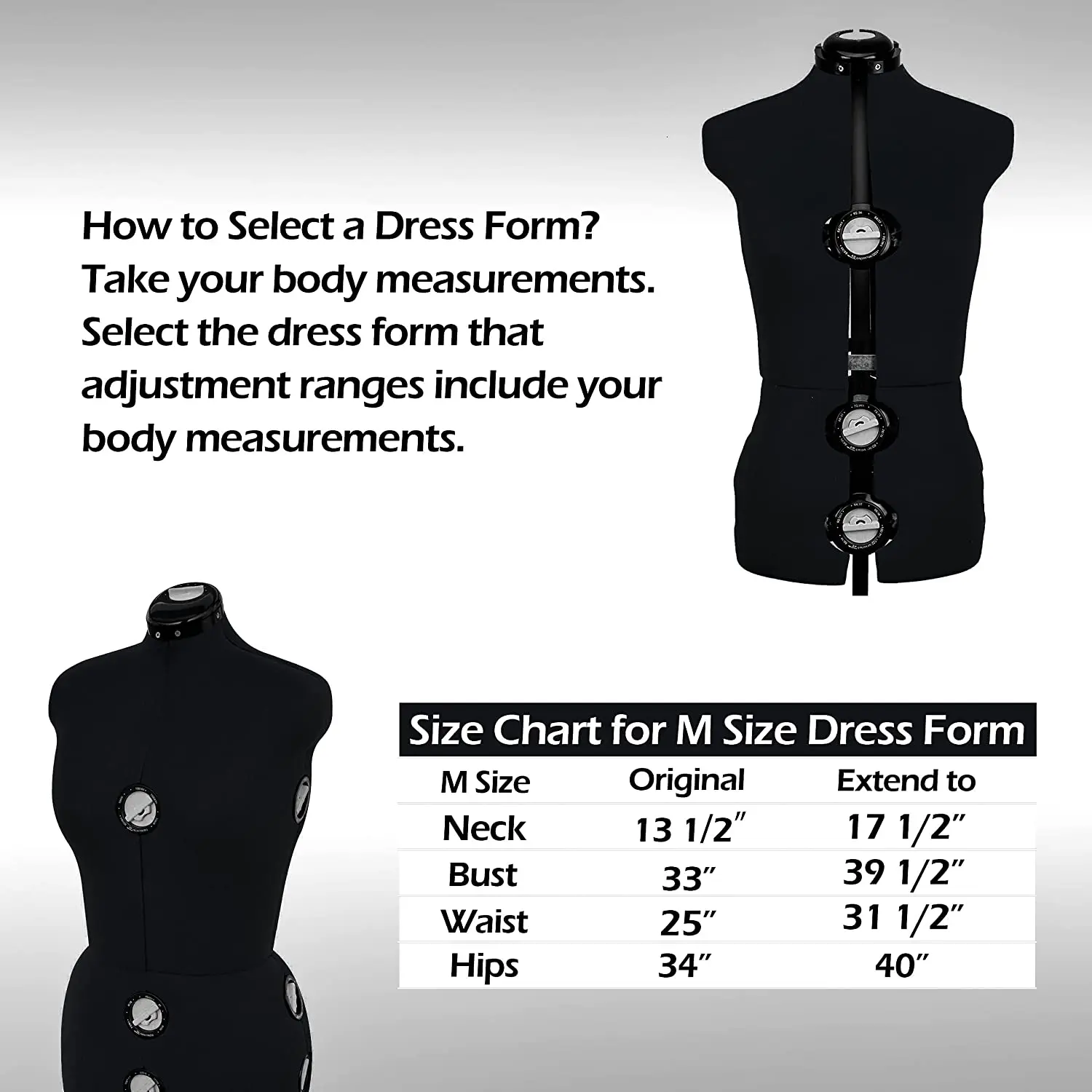 Black Large 13 Dials Female Fabric Adjustable Mannequin Body Dress Foam for Sewing