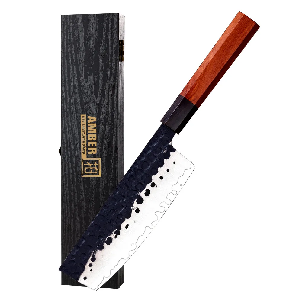 Kitchen knives forge aus10 high carbon steel black handmade blade paper kitchen knife packaging box