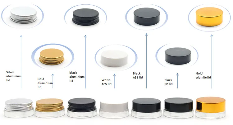 7ml Low Profile Thick Glass Containers with Black Lids - Concentrate Jars for Lip Balm, Wax, Cosmetics