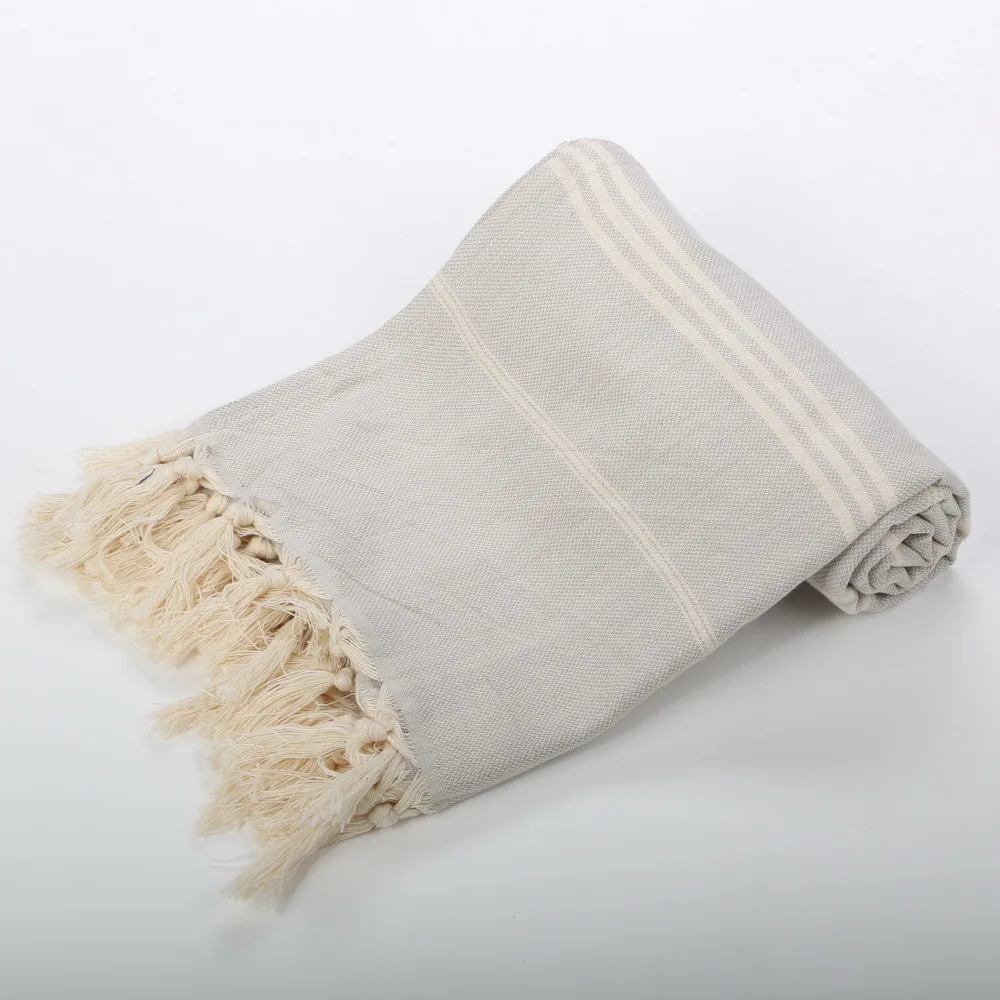Custom 100% cotton Turkish beach towel Turkish Mohammed bath towel with tassels