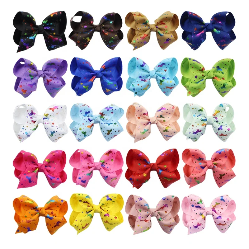4-inch bronzing unicorn hair bows for girls jojo Ribbon bow hair clips for kids