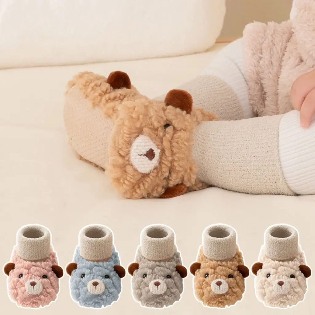Winter Thicken Cashmere Soft Warm Infant Shoes Socks Fancy Cartoon Bear Dolls Anti Slip Baby Floor Socks