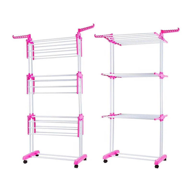 3 Tier Rolling Clothes Drying Rack Folding Laundry Garment Dryer Stand Clothes Horses Rack