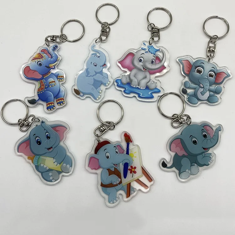 Custom printed keychain cartoon dog elephant animal shape figure acrylic keychain for zoo kids promotion