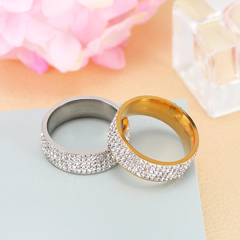 European and American titanium steel ring female soft clay diamond inlaid 7 rows full diamond ring