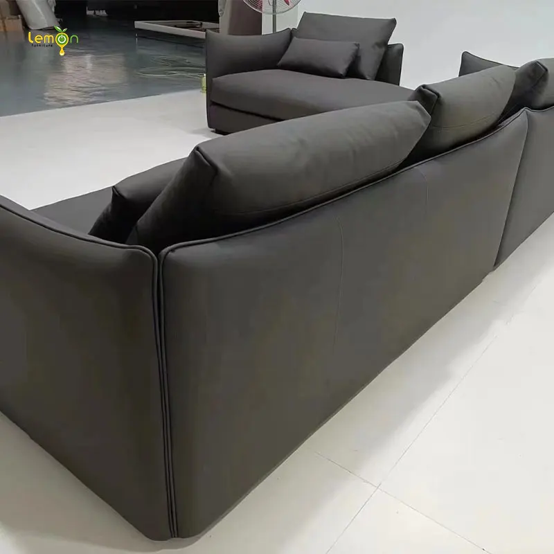 Old fashion italy design living room couch channel leather sectional sofa set for villa loft