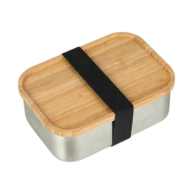 304 Bento Bread Box Food Storage Lunch Box Stainless Steel Bento Wood Storage Boxes & Bins Food Container School Modern Silver