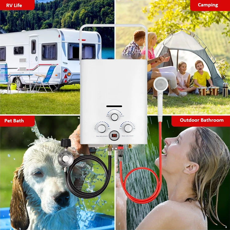 White Outdoor Portable Waterproof Water Heater Camping RV High Power Instant Heating Gas Water Heater