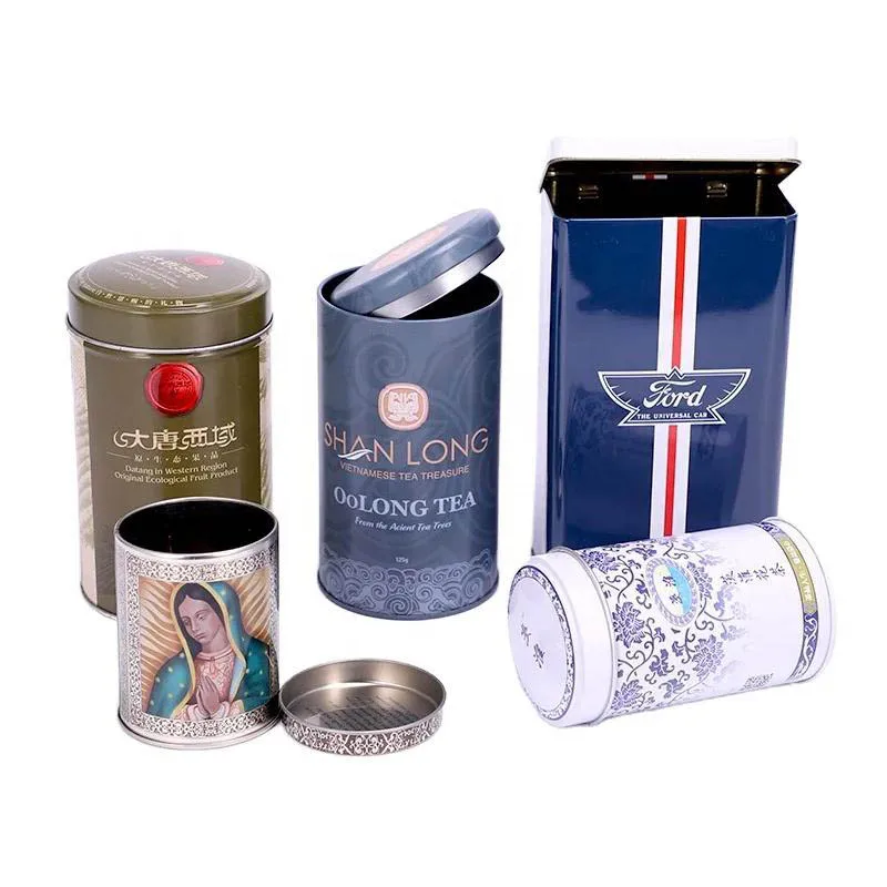 Factory price small round metal tea tin container custom print empty coffee tea tin can