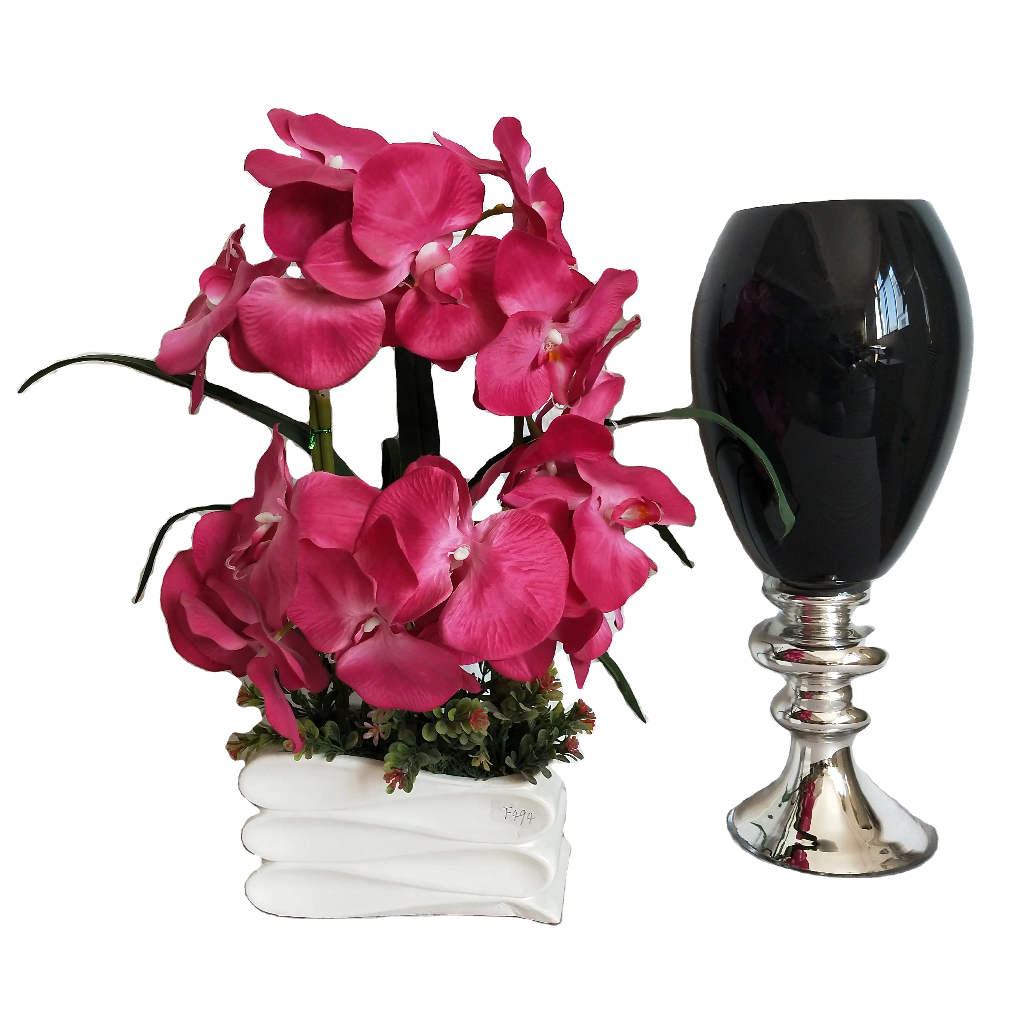 Hot sale Customized Artificial Flower Arrangement Look Real Red Clothing Orchids in Pot Decorative Arrangement table centerpiece