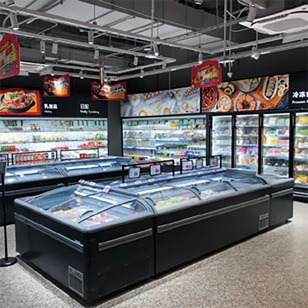 glass black island freezer Refrigeration Equipment Supermarket Island Display Chest Freezer combination freezer