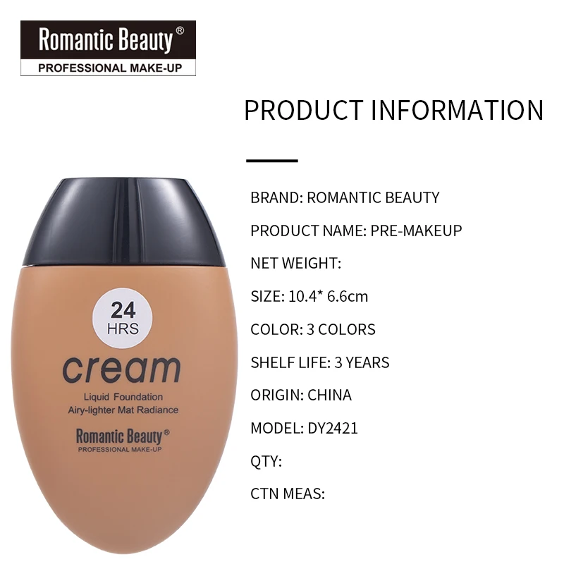 Romantic Beauty Vegan Matte Waterproof Full Coverage Private Label Makeup Foundation For Black Women