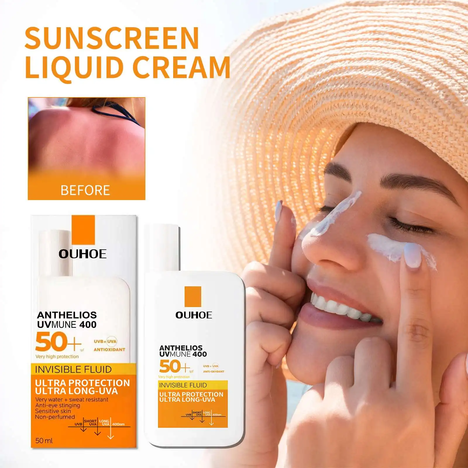 OUHOE Wholesale Skin Care Sunscreen Spf 50 Face & Body UVA/UVB Protection Water Resistant Sun Screen Lotion Sunblock Cream