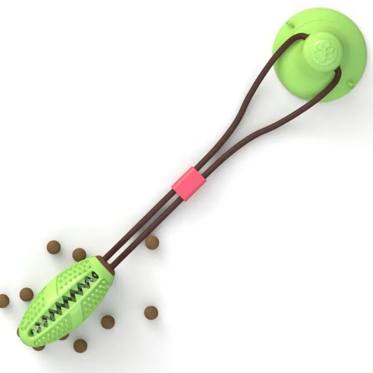 TPR suction cup 2 in 1 chewing moving pull string novelty dental cute fun interactive pet dog tooth cleaning molar bite ball toy