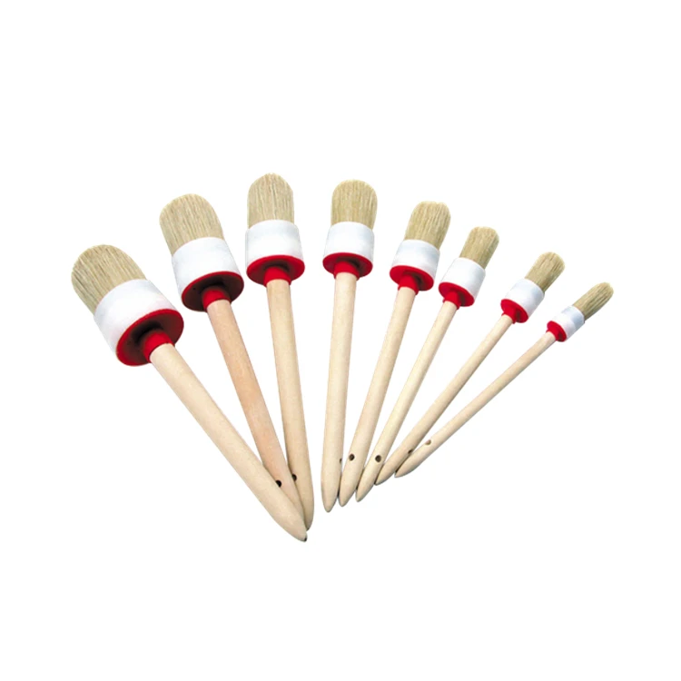Boar Bristle Corner Detailed Cleaning Chalk Brush Round Head Brown Hair Paint Brushes with Wooden or Plastic Handle