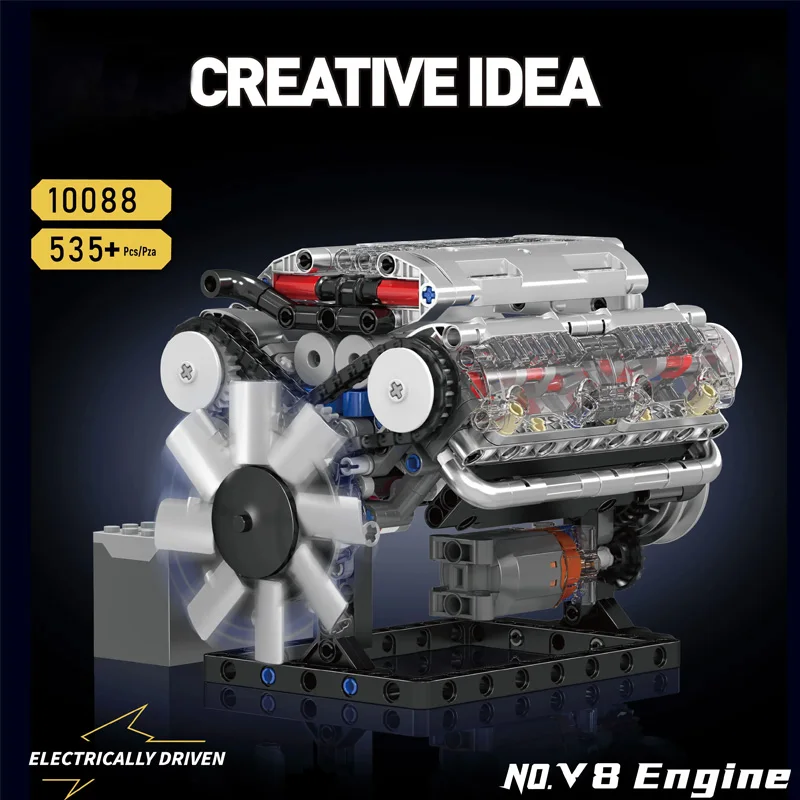 10088 Creative DIY Building Blocks Toys No.V8 Cylinder Engine Model Plastic Technic Bricks Christmas Gift Kids Trucks