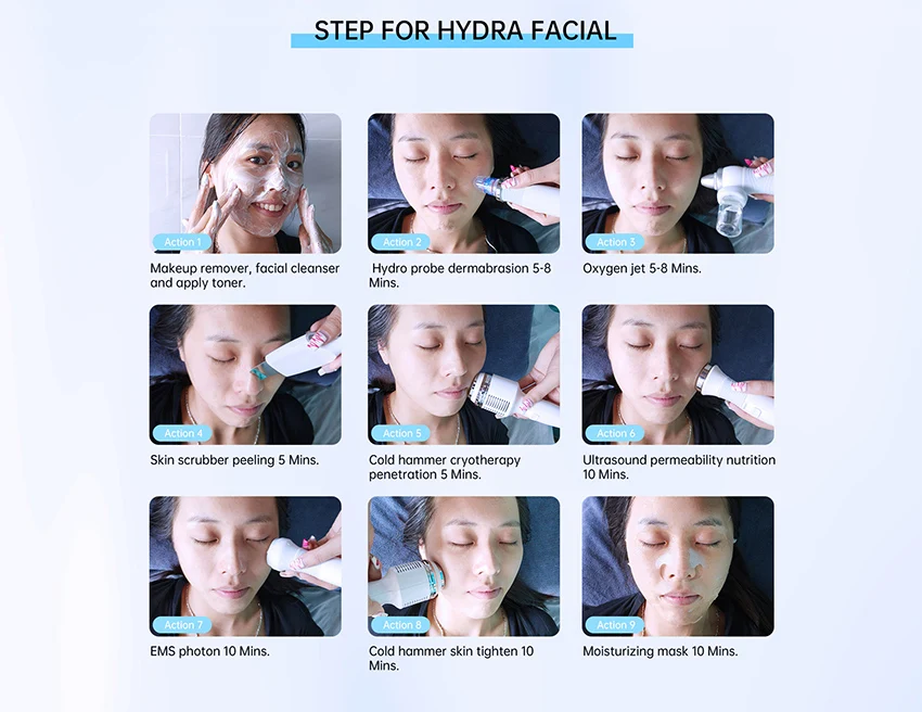 9 In 1 H2O2 Oxygen Jet Peel Beauty Salon Hydro Equip Face Care Microdermabrasion Skin Clean Whiten Bubble Facial Hydro Machine