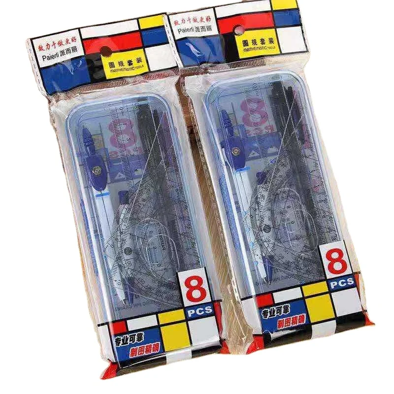 Compass 7pcs/set Protractor Drawing Triangle Math Ruler Compasses kit Set For Students School Supplies