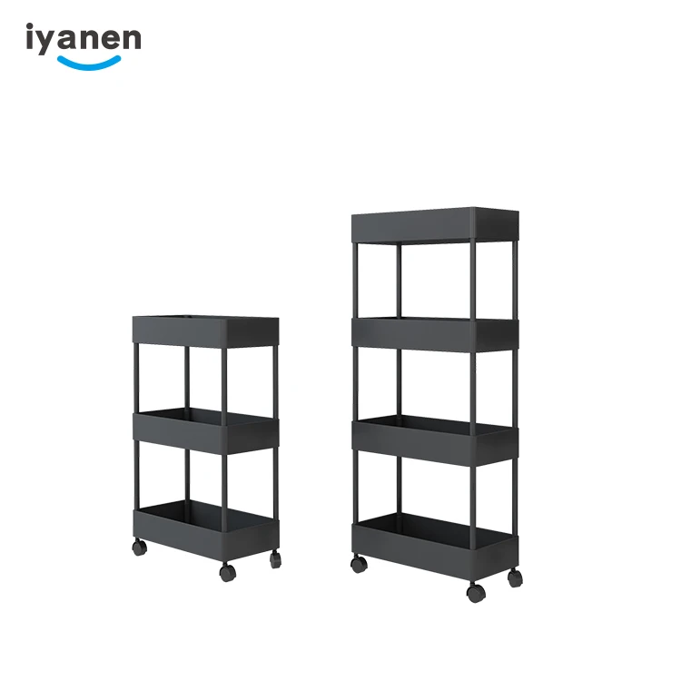 4 Tier White Square Plastic Material Without Handle Utility Mobile Rolling Cart Serving Home Shelves Storage Rack