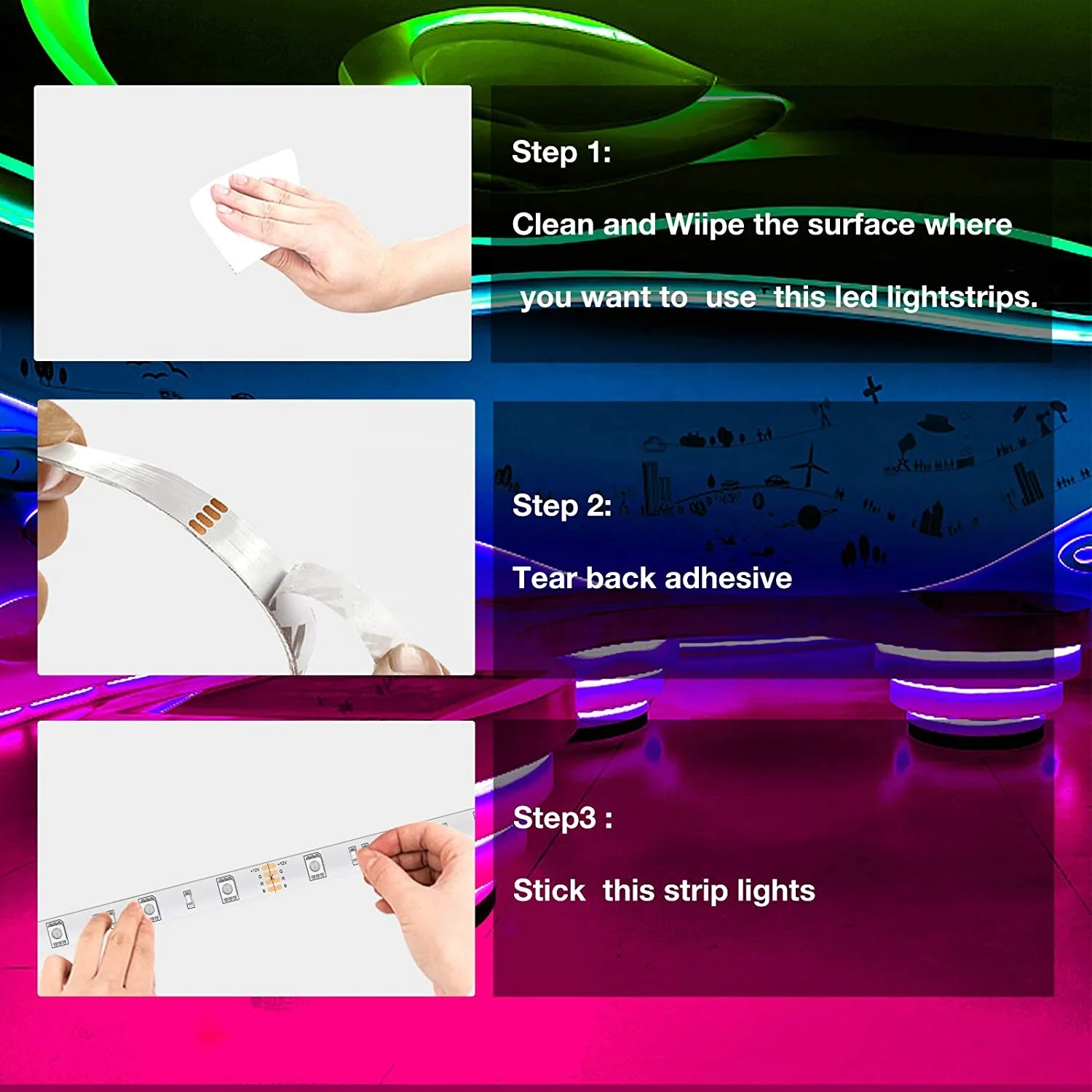 50ft 12V RGB SMD5050 15M 44 Keys Interior Home Decoration Remote Control Color Changing Big Led Strip Lights