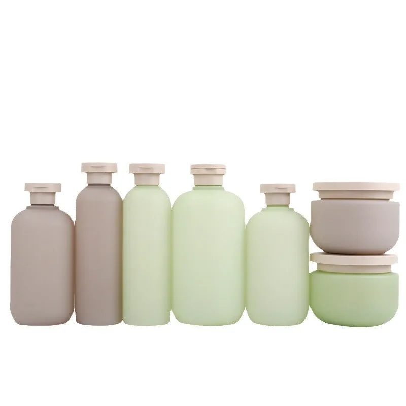 PET Shampoo Shower Gel Bottle with Flip-Top Cap Cosmetic Face Wash Scrub PE Velour Matte Plastic Bottle with Pump Sprey