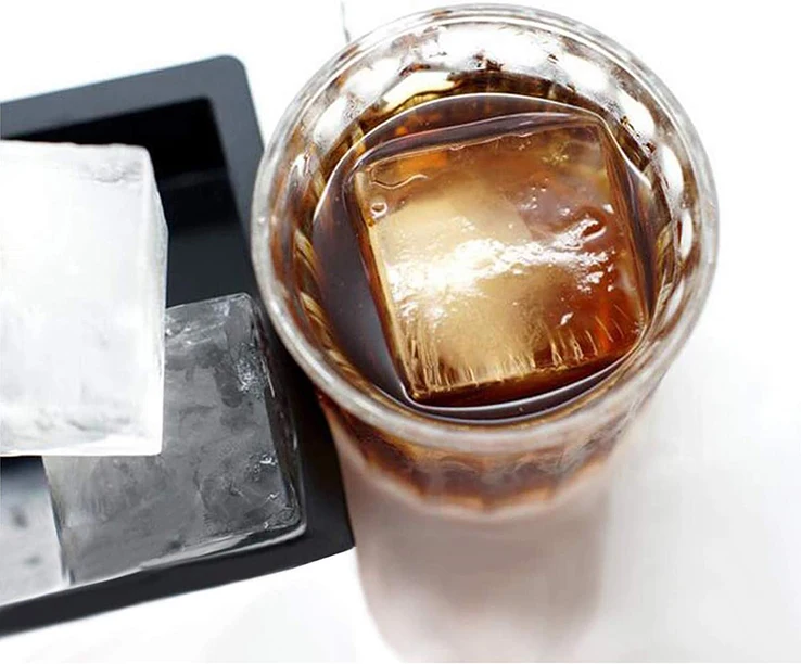 BPA Free Large 4 Cavity Square Silicone Ice Cube Tray Maker Mold for Whisky Beer