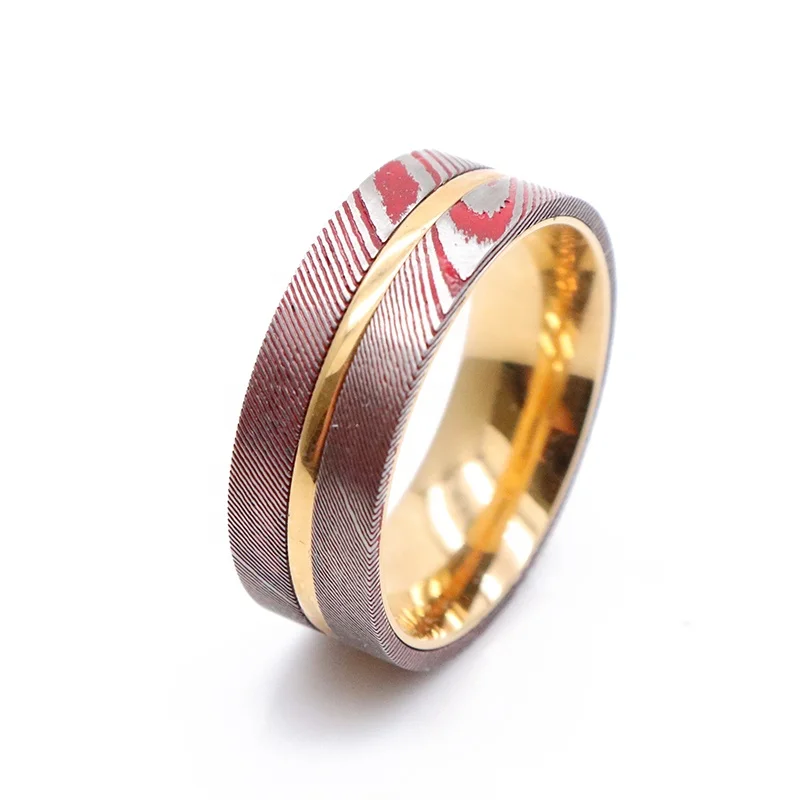 Rock style custom damascus steel ring