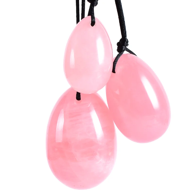 GIA Certified Rose Quartz Yoni Eggs Natural Jade Rose Quartz Yoni Egg for Women Pelvic Muscle Training 3 Sizes in a Set