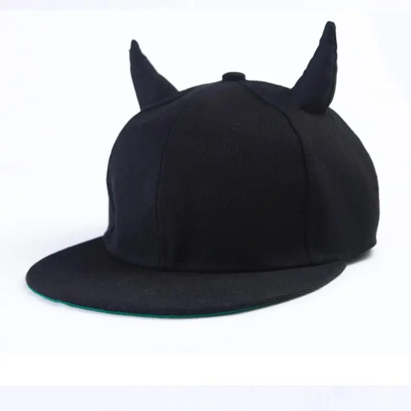 Men Women Hip-hop Hat Black Cotton Punk Horn Baseball Cap Snapback Cap With Horns Outdoor Sport Baseball Cap Wholesale sun hat