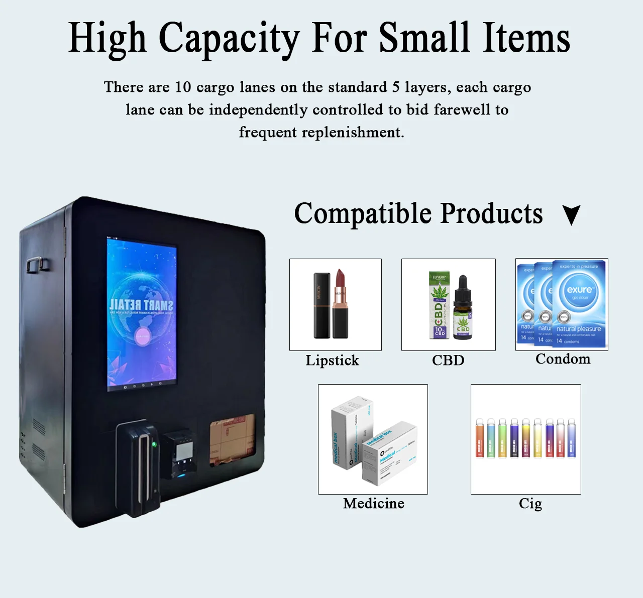 Mini Wall Mounted  cigarette Vending Machine with 15.6-inch screen cash and card  payment