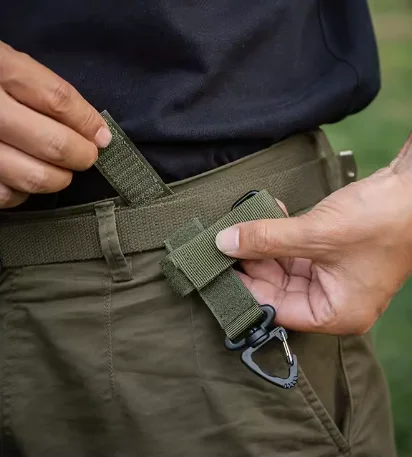 Outdoor Tactical Gear Keychain Nylon Webbing Belt Pouch with Hook for Secure Key and Rope Cord Keeper