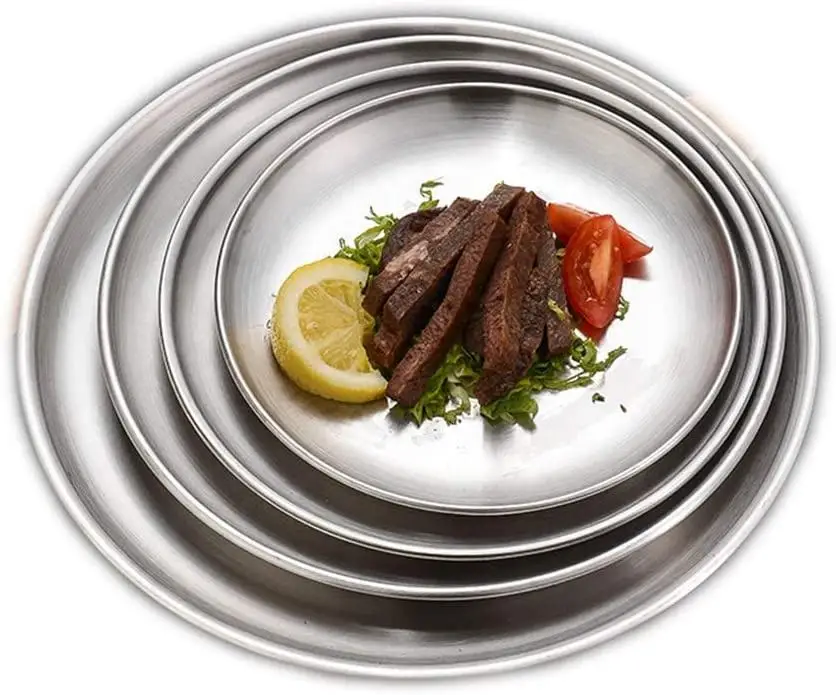 Wholesale Stainless Steel Plate Round Salad Tray Metal Glossy Gold Dish Plates for Restaurant Dining Wedding Dinner Plates