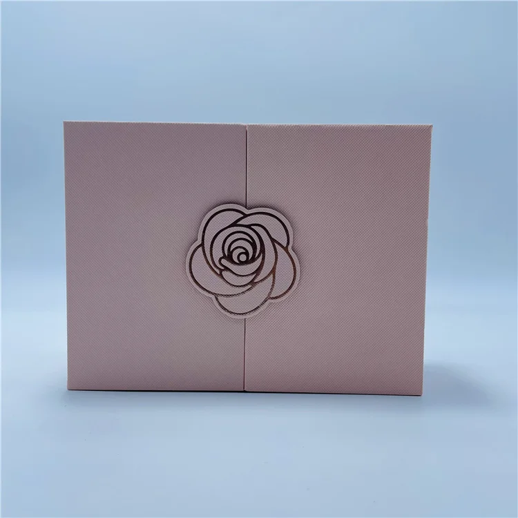 Double Door Recyclable Pink Magnetic Rose Shield Closure Candle Paper Packaging Box For Gift Set Perfume Packing
