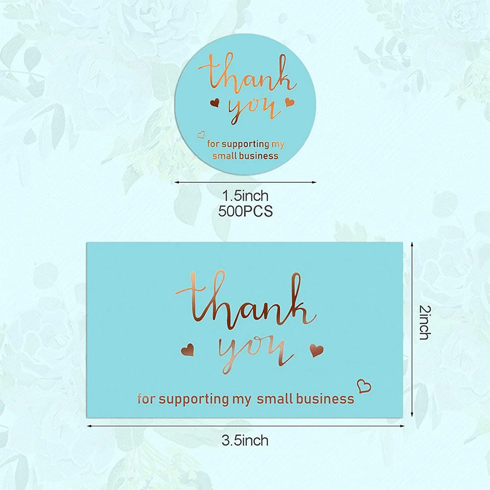 500pcs Roll 1.5 inch Blue Labels Gold Foil Thank You Stickers and Cards for Small Business