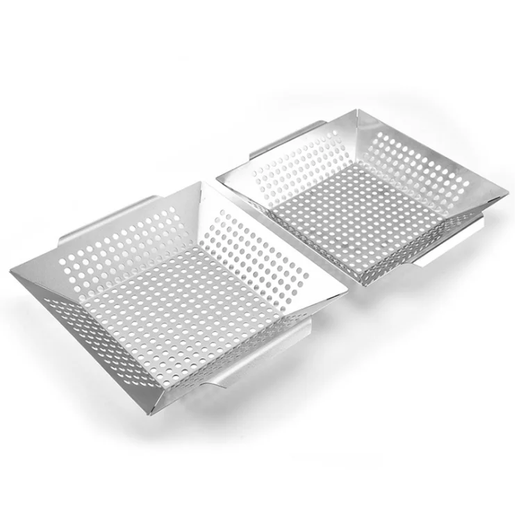 Custom Non-Stick bbq grilling basket stainless steel silver barbecue charcoal grill pan