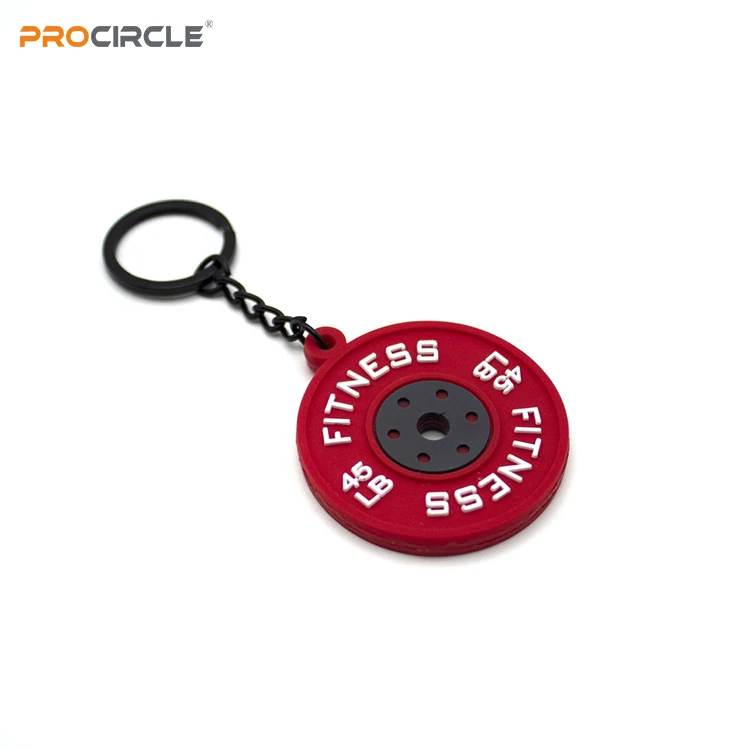 GF0003 Soft PVC Rubber Barbell Kettlebell Dumbbell Shape Keychain Mini Athlete Accessories Key Ring Bumper Plate Keychain