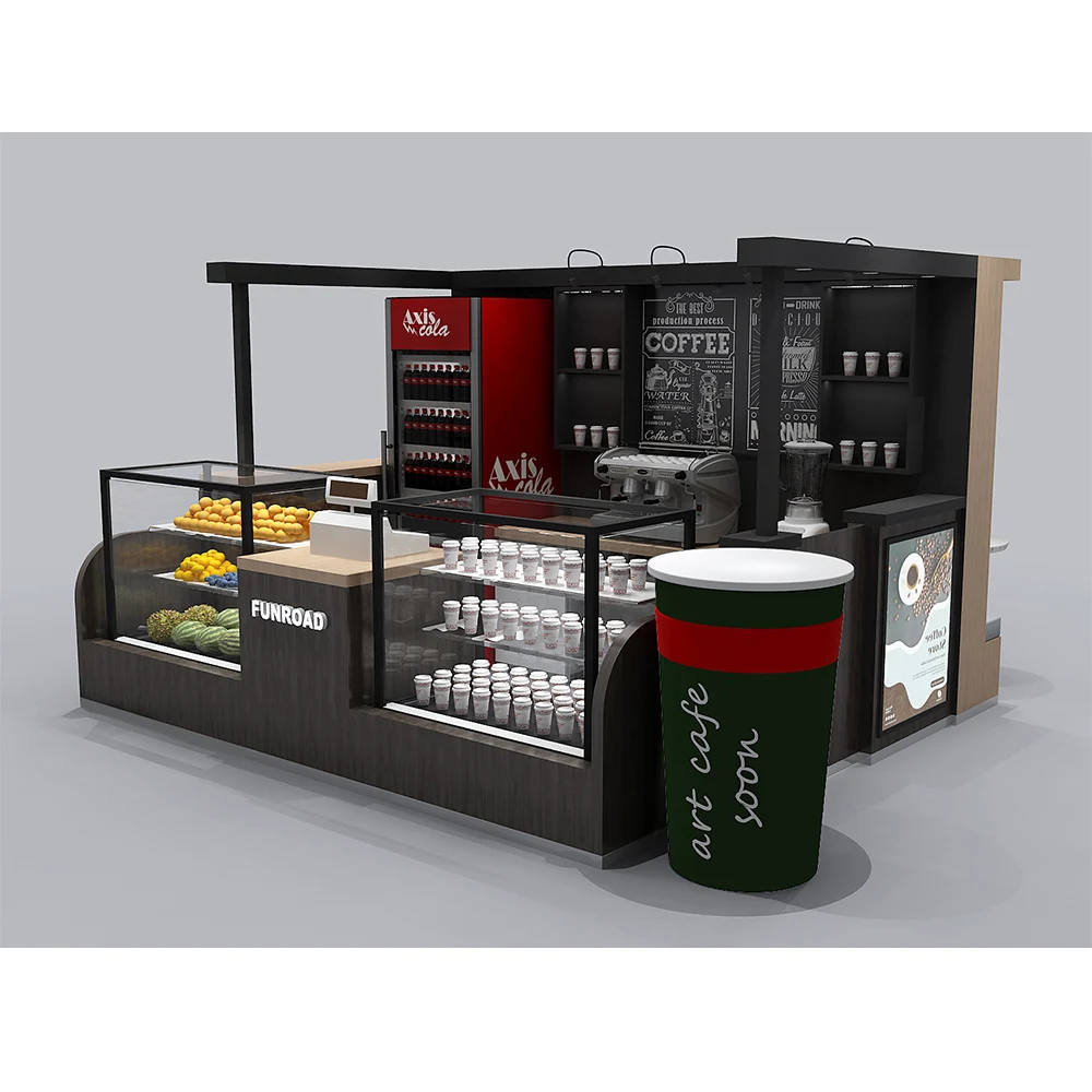 4*3m hot sale solid wood mall coffee kiosk design / juice bar / bubble tea kiosk for shopping mall